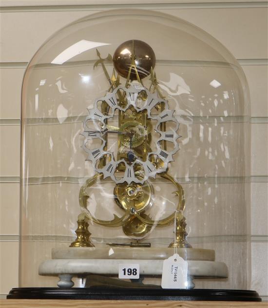 A skeleton clock under glass dome clock 41cm